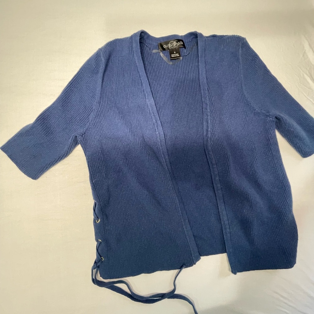 August Silk Blue Cardigan with Side Tie Detail